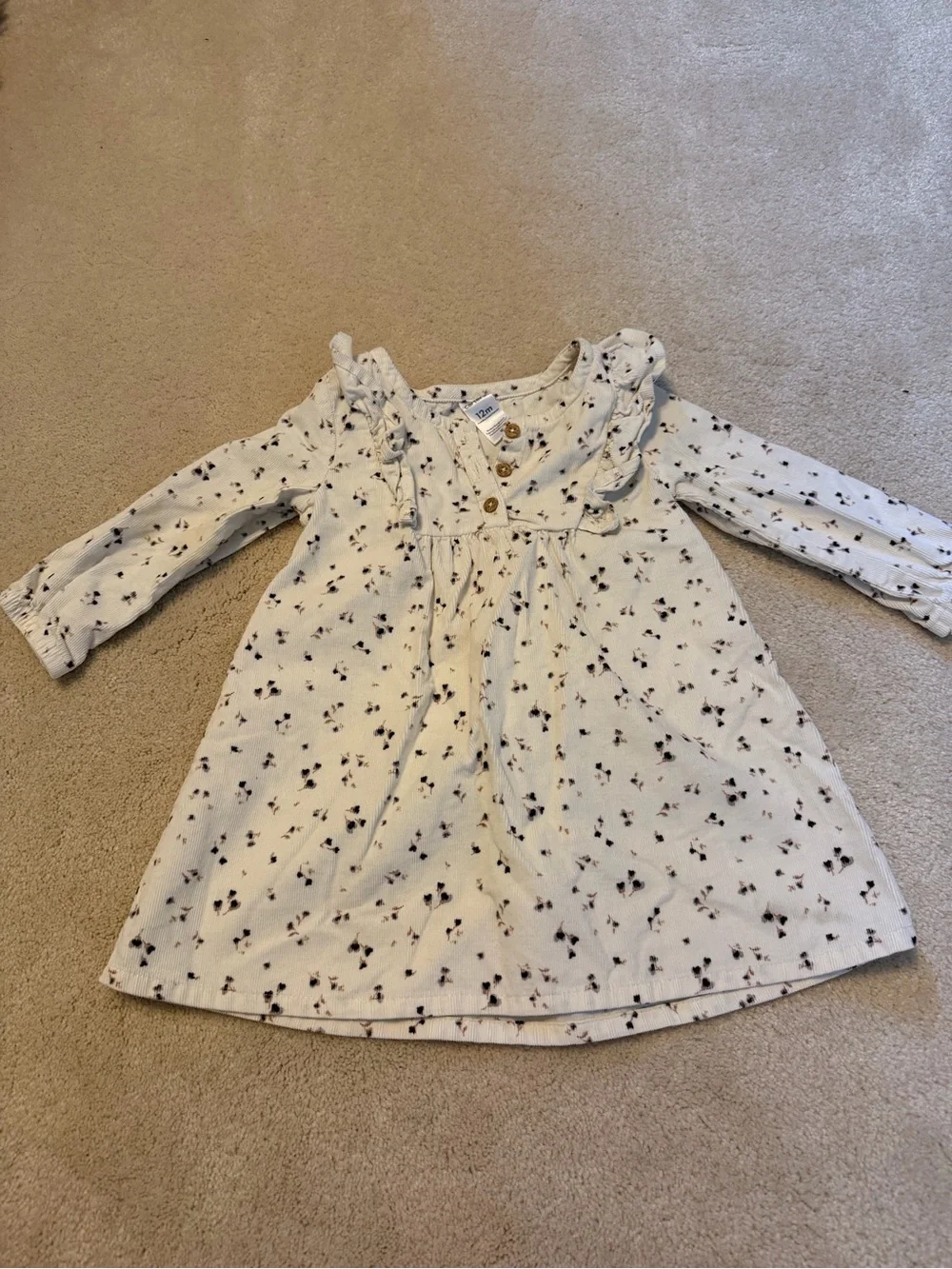 Carter's Cream Floral Ruffle Long-Sleeve Dress